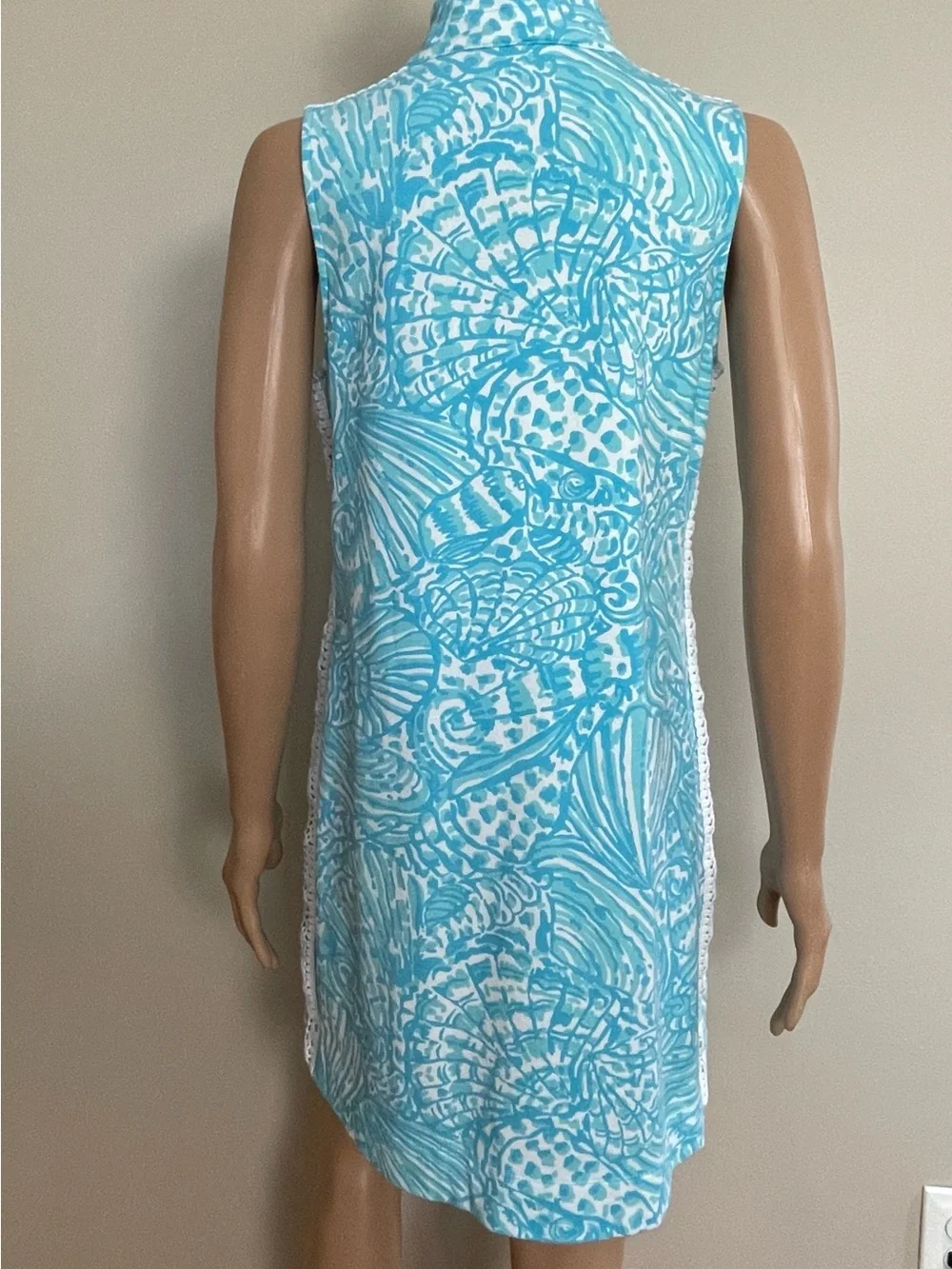 Women's LILLY PULITZER Blue & White SKIPPER Succulent Blue Sea Cups SUMMER DRESS - Picture 4 of 9